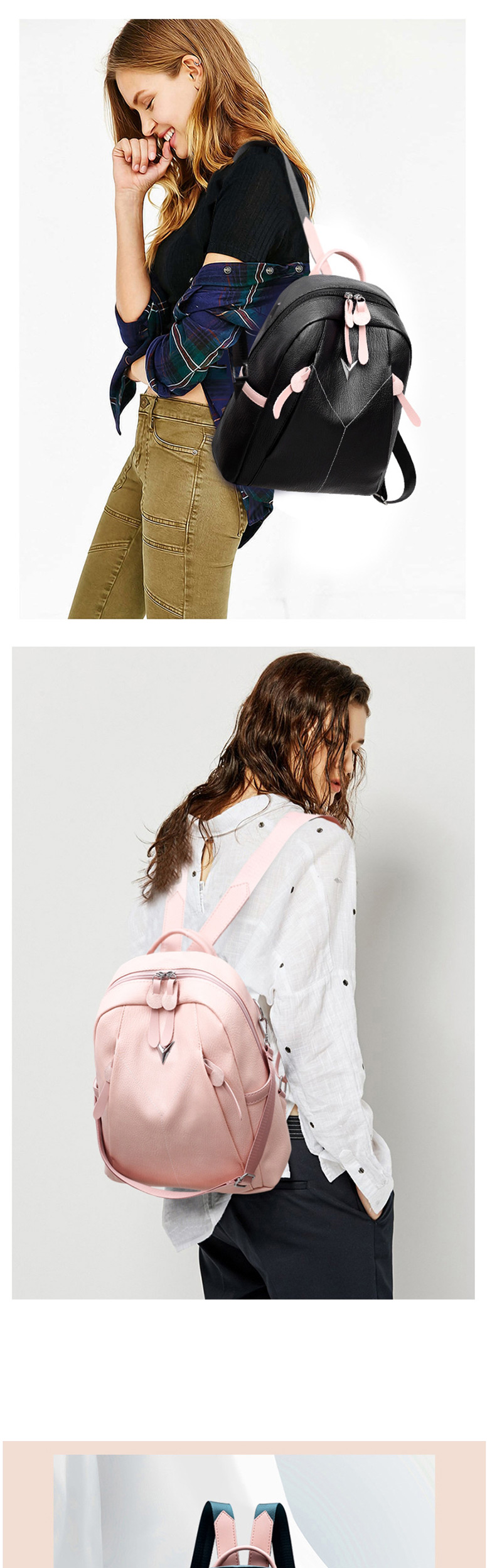 Fashion Pink Contrast Shoulder Bag,Backpack