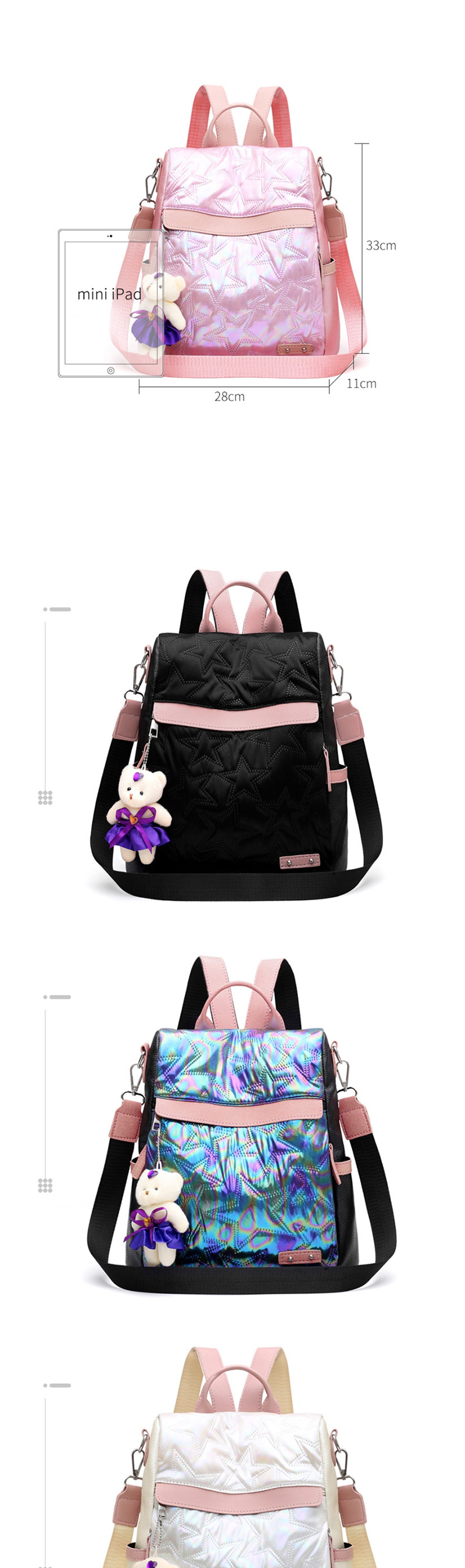 Fashion Beige Pendant Contrast Embroidered Line Five-pointed Star Backpack,Backpack