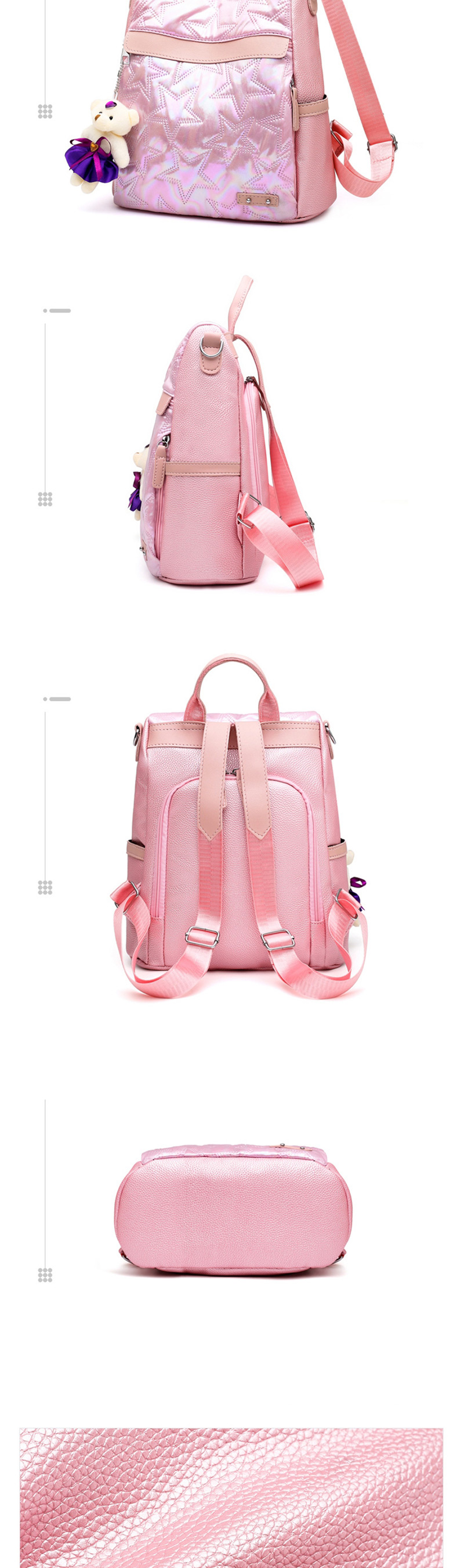 Fashion Pink Send Pendant Contrast Embroidered Line Five-pointed Star Backpack,Backpack