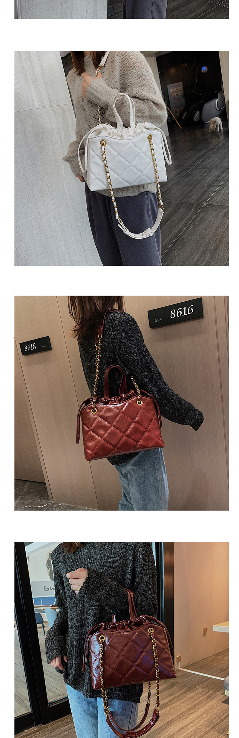 Fashion Black Chain Rhombic Shoulder Messenger Handbag,Handbags