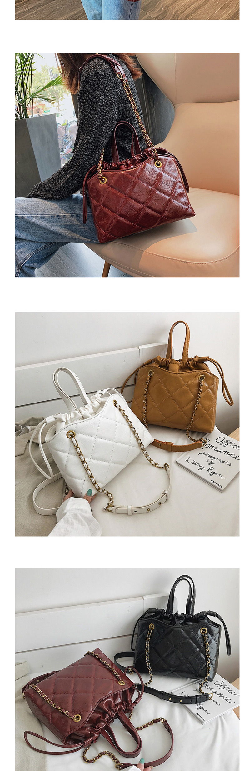 Fashion Black Chain Rhombic Shoulder Messenger Handbag,Handbags