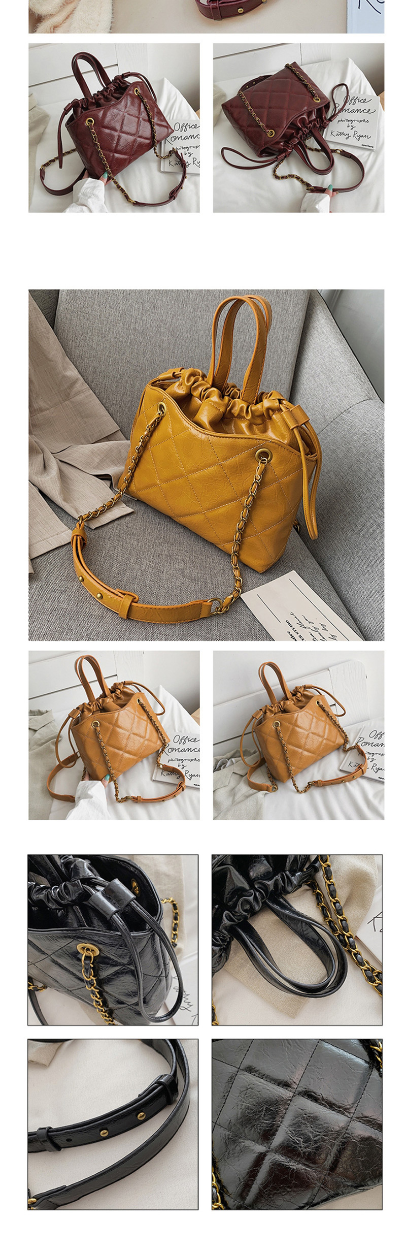 Fashion Yellow Chain Rhombic Shoulder Messenger Handbag,Handbags