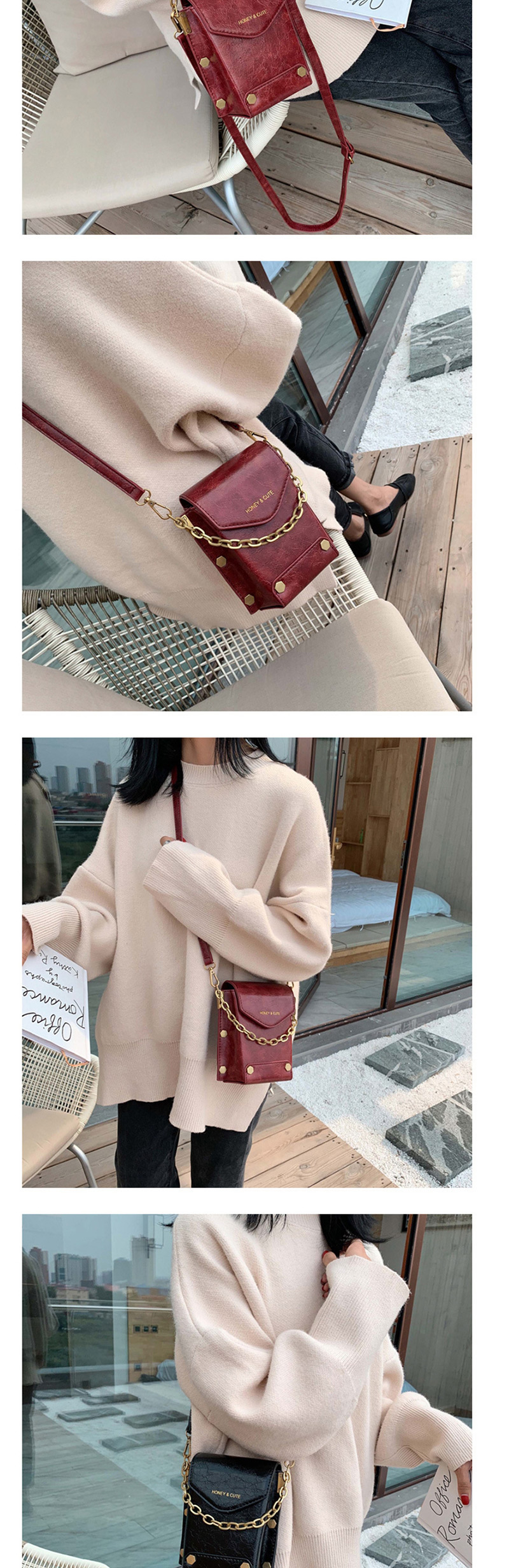 Fashion Black Chain Rivet Shoulder Messenger Bag,Handbags