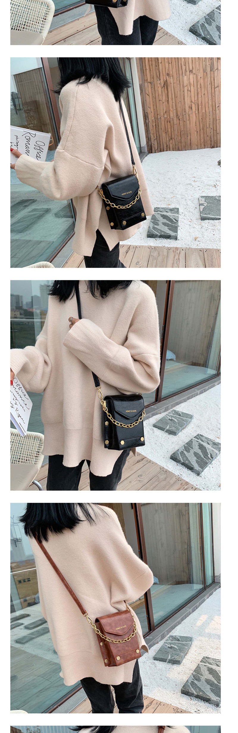 Fashion Brown Chain Rivet Shoulder Messenger Bag,Handbags