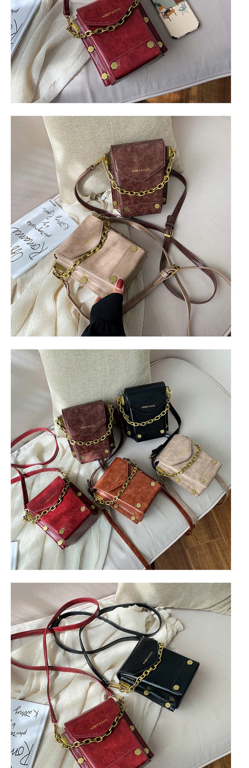Fashion Khaki Chain Rivet Shoulder Messenger Bag,Handbags