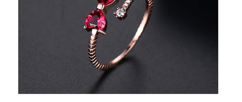 Fashion Red Zirconium Rose Gold Bow Open Ring,Rings