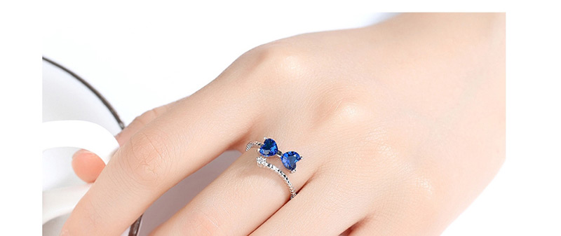 Fashion Blue Zirconium Rose Gold Bow Open Ring,Rings