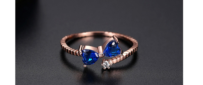 Fashion Blue Zirconium White Gold Bow Open Ring,Rings