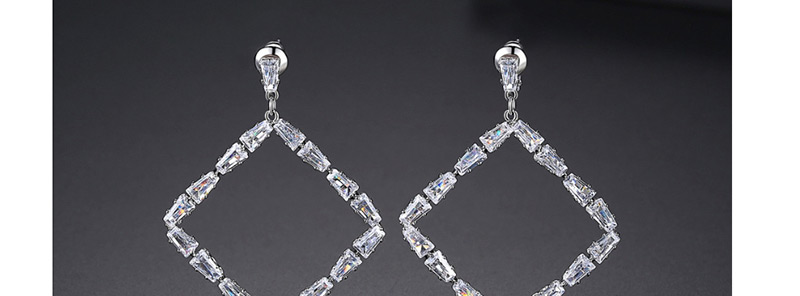 Fashion Platinum Square Copper Inlay Zircon Earrings,Earrings
