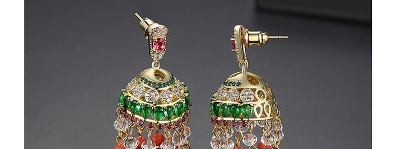 Fashion 18k Copper Zircon Green Diamond Tassel Earrings,Earrings