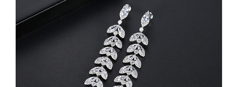Fashion Platinum Leaf Copper Inlay Zircon Earrings,Earrings