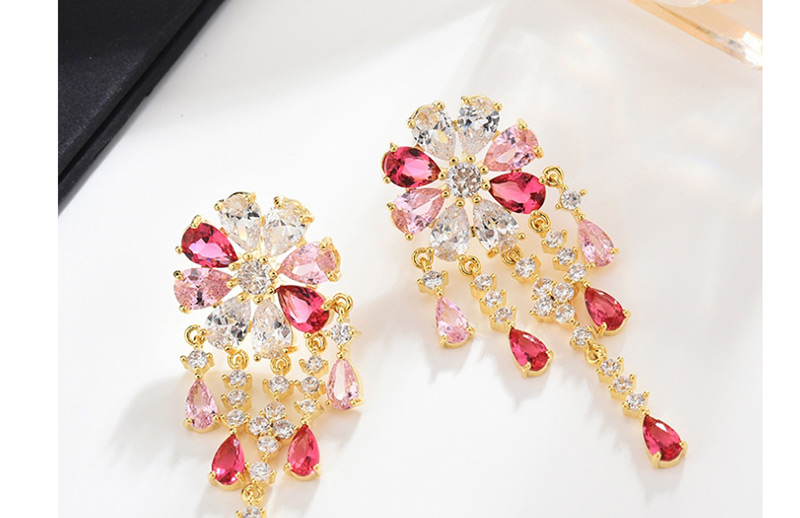 Fashion Gold Flower Drop Micro-inlaid Zircon Earrings,Earrings
