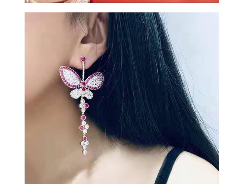 Fashion Red Butterfly Micro Inlaid Zircon Earrings,Earrings