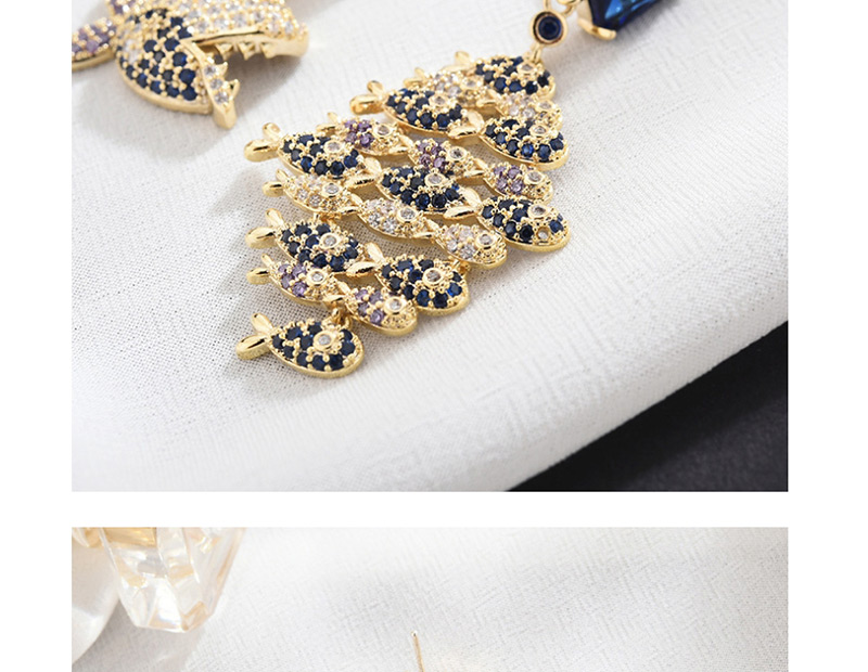 Fashion Gold  Sterling Silver Needle Micro-inlaid Zircon Big Fish Eat Small Fish Earrings,Earrings