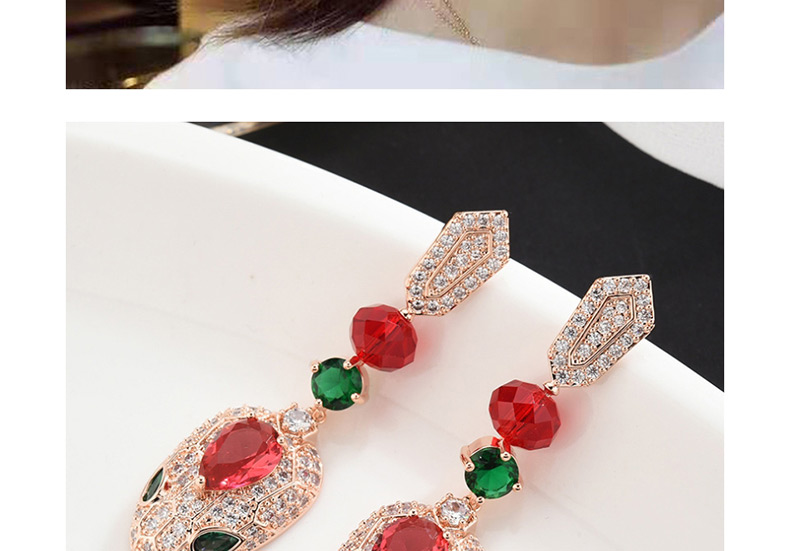 Fashion Red  Sterling Silver Needle Micro-inlaid Zircon Snake Earrings,Earrings