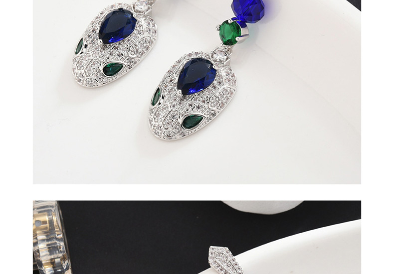 Fashion Blue  Sterling Silver Needle Micro-inlaid Zircon Snake Earrings,Earrings