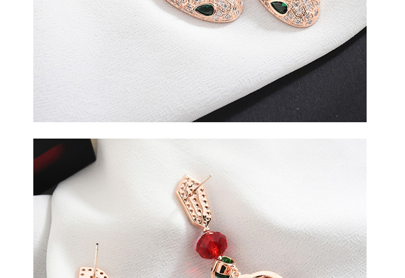 Fashion Red  Sterling Silver Needle Micro-inlaid Zircon Snake Earrings,Earrings