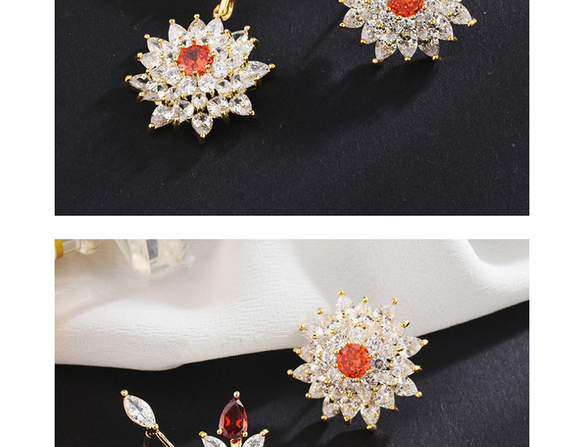 Fashion Gold  Sterling Silver Needle Micro-inlaid Zircon Branches Three-dimensional Flower Asymmetric Earrings,Earrings