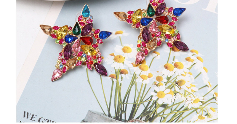 Fashion White Pentagram Earrings: Colored Diamonds: Micro-set,Stud Earrings