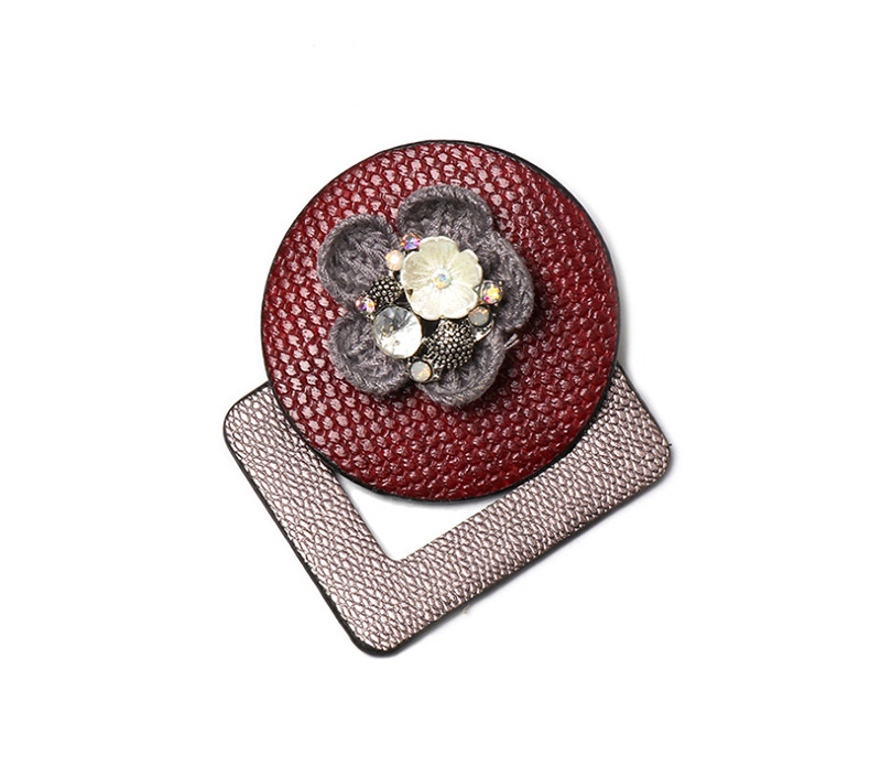 Fashion Red Flower Geometric Form Leather Brooch,Korean Brooches
