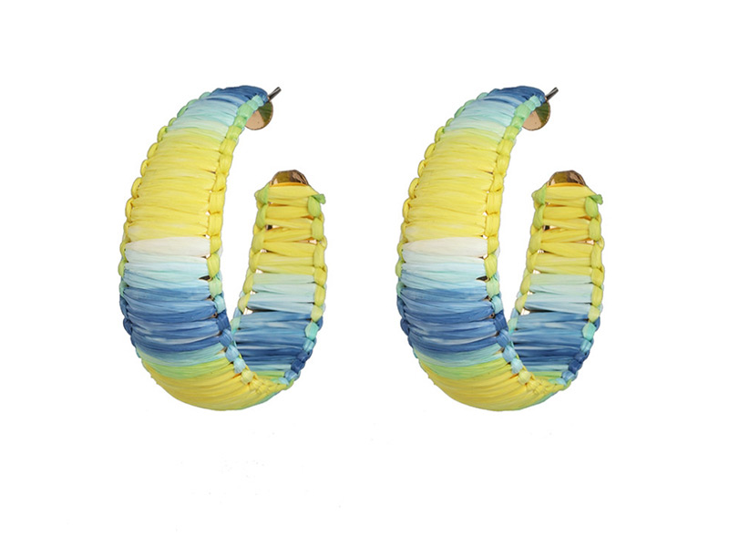 Fashion Color C-shaped Raffia Acrylic Earrings,Hoop Earrings
