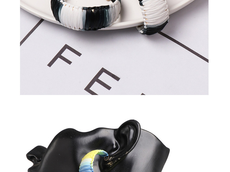 Fashion Black And White C-shaped Raffia Acrylic Earrings,Hoop Earrings