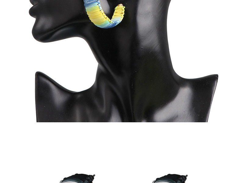 Fashion Yellow C-shaped Raffia Acrylic Earrings,Hoop Earrings