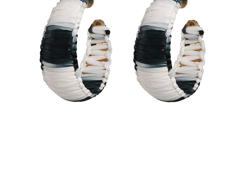 Fashion Black And White C-shaped Raffia Acrylic Earrings,Hoop Earrings