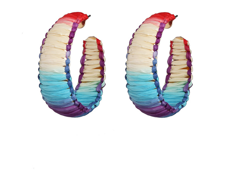 Fashion Color C-shaped Raffia Acrylic Earrings,Hoop Earrings