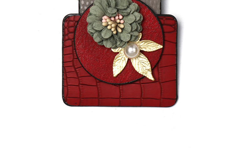 Fashion Red Flower Geometric Form Leather Brooch,Korean Brooches