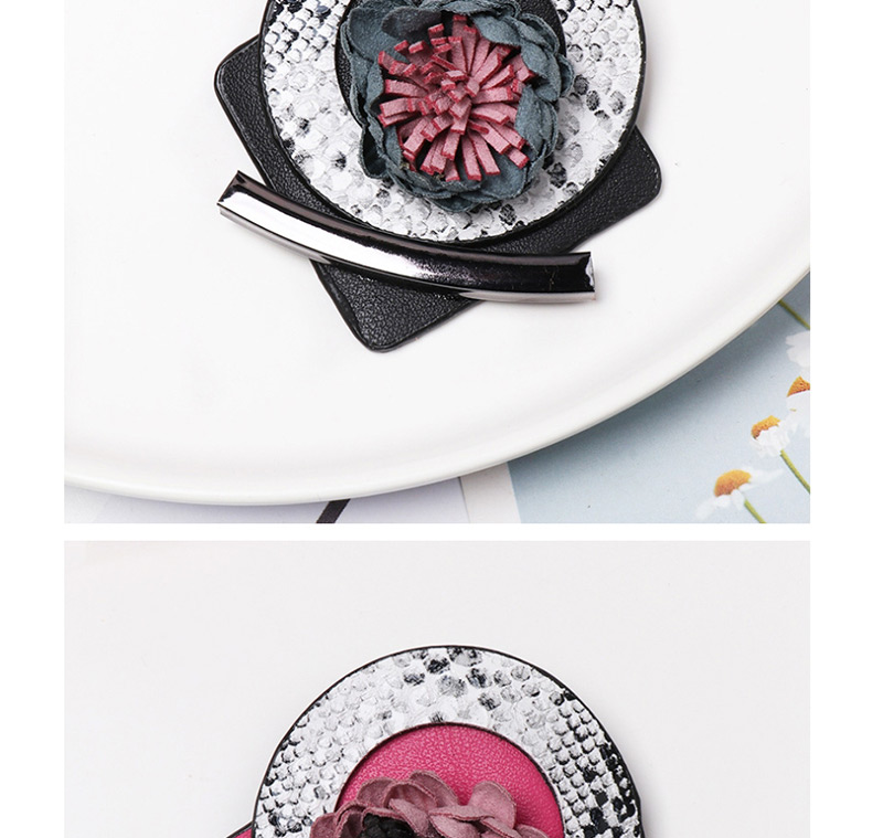 Fashion Pink Flower Geometric Form Leather Brooch,Korean Brooches