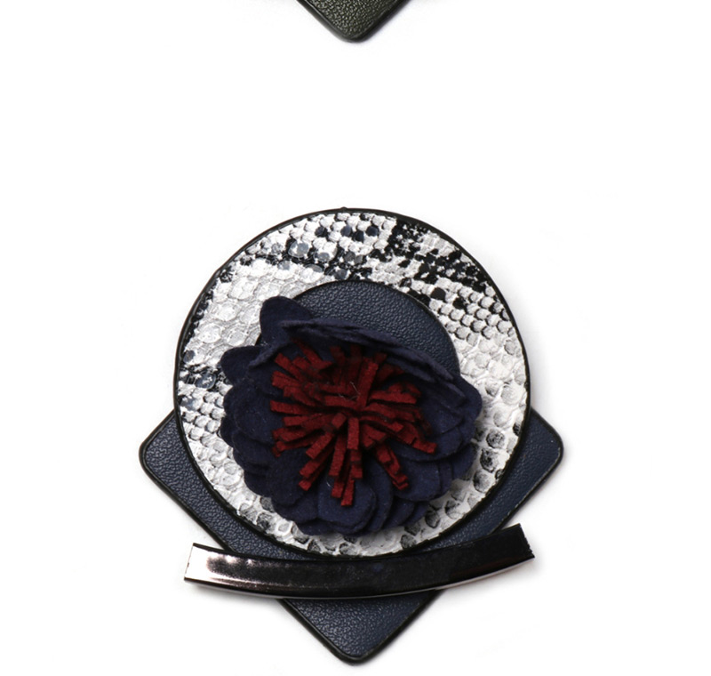 Fashion Dark Blue Flower Geometric Form Leather Brooch,Korean Brooches
