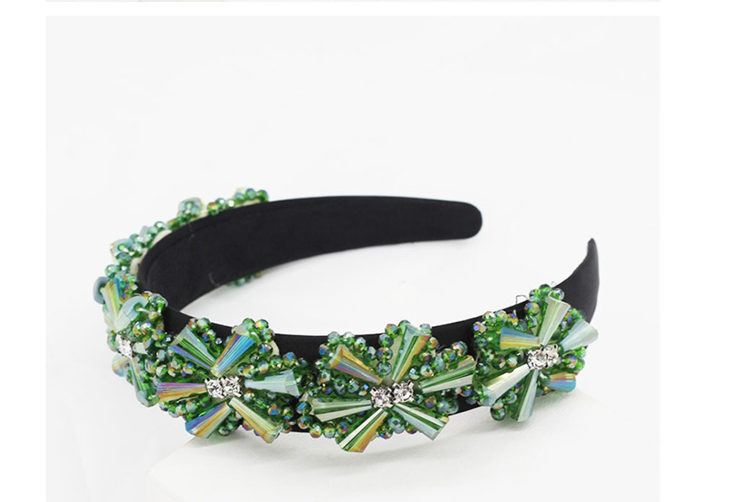 Fashion Green Crystal Stitching Geometric Flower Headband,Head Band