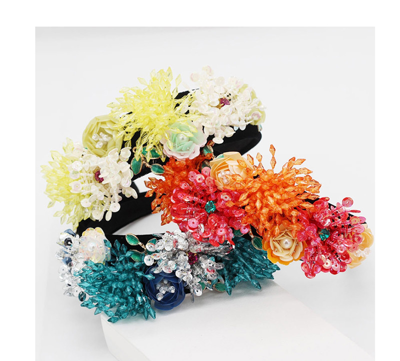Fashion Blue Crystal Fringed Geometric Flower Headband,Head Band
