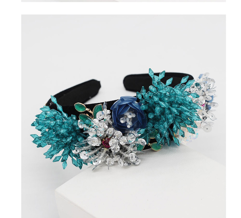Fashion Blue Crystal Fringed Geometric Flower Headband,Head Band