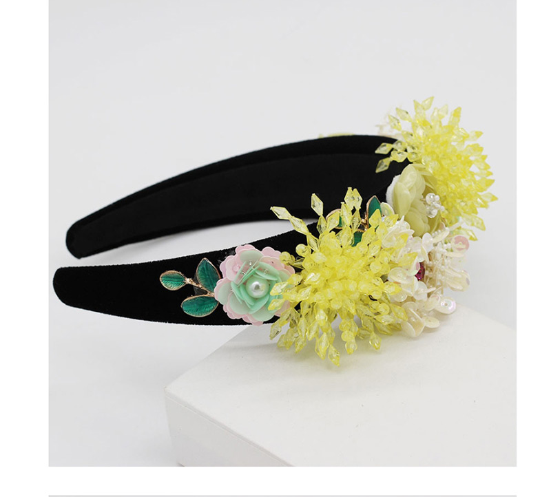 Fashion Yellow Crystal Fringed Geometric Flower Headband,Head Band