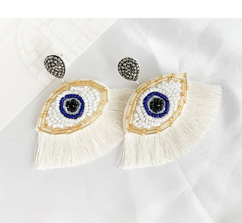 Fashion Creamy-white Resin Beaded Eye Tassel Earrings,Drop Earrings