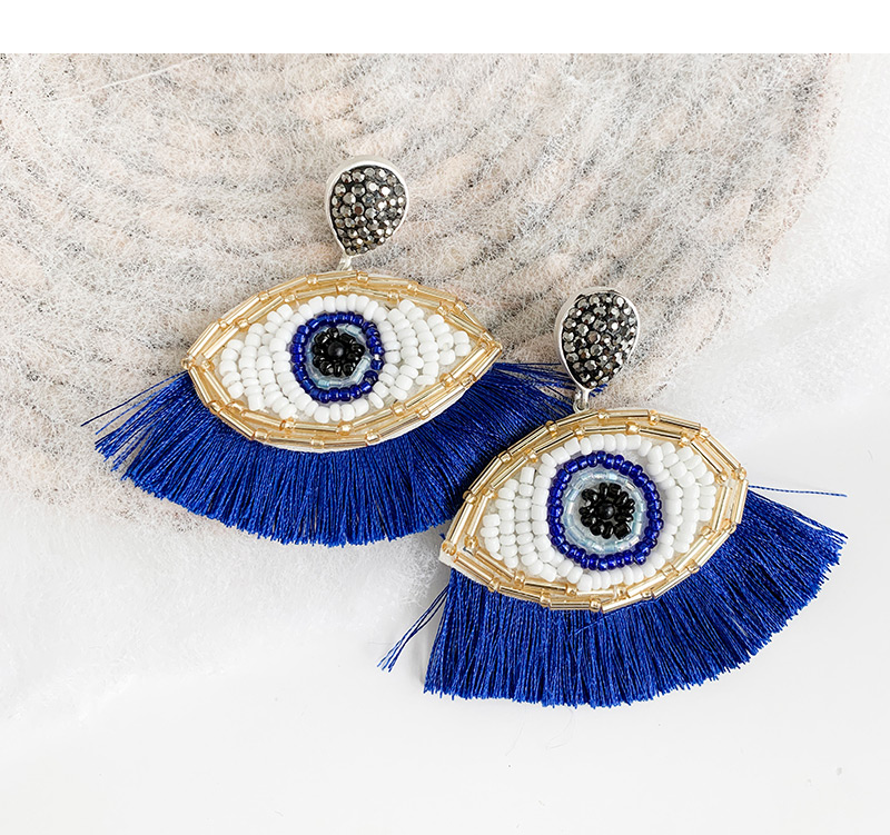 Fashion Royal Blue Resin Beaded Eye Tassel Earrings,Drop Earrings