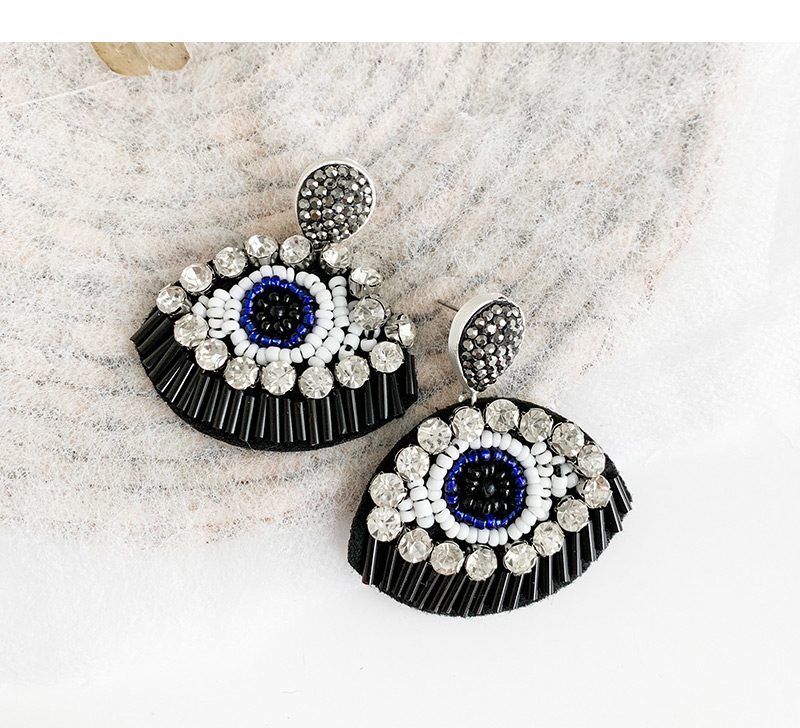 Fashion Blue Resin Rhinestone Beaded Eye Tassel Earrings,Drop Earrings