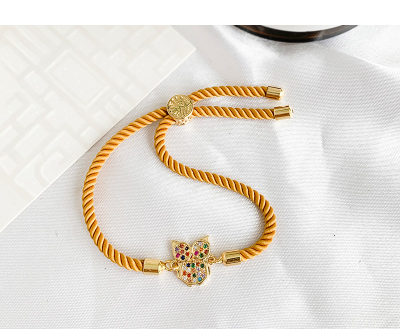 Fashion Ginger Yellow Copper Inlaid Zircon Braided Rope Owl Bracelet,Bracelets