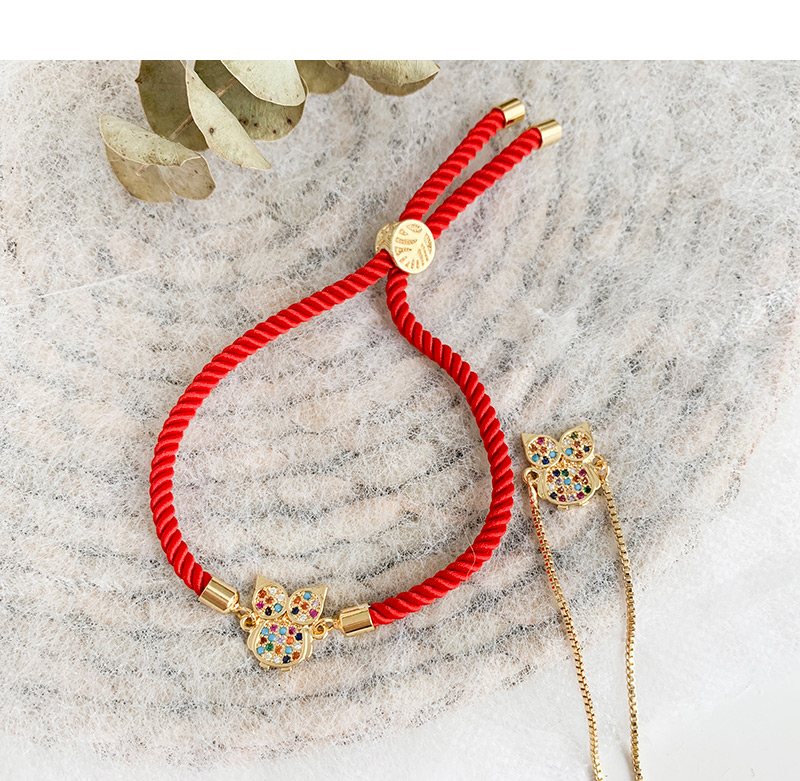 Fashion Red Copper Inlaid Zircon Braided Rope Owl Bracelet,Bracelets