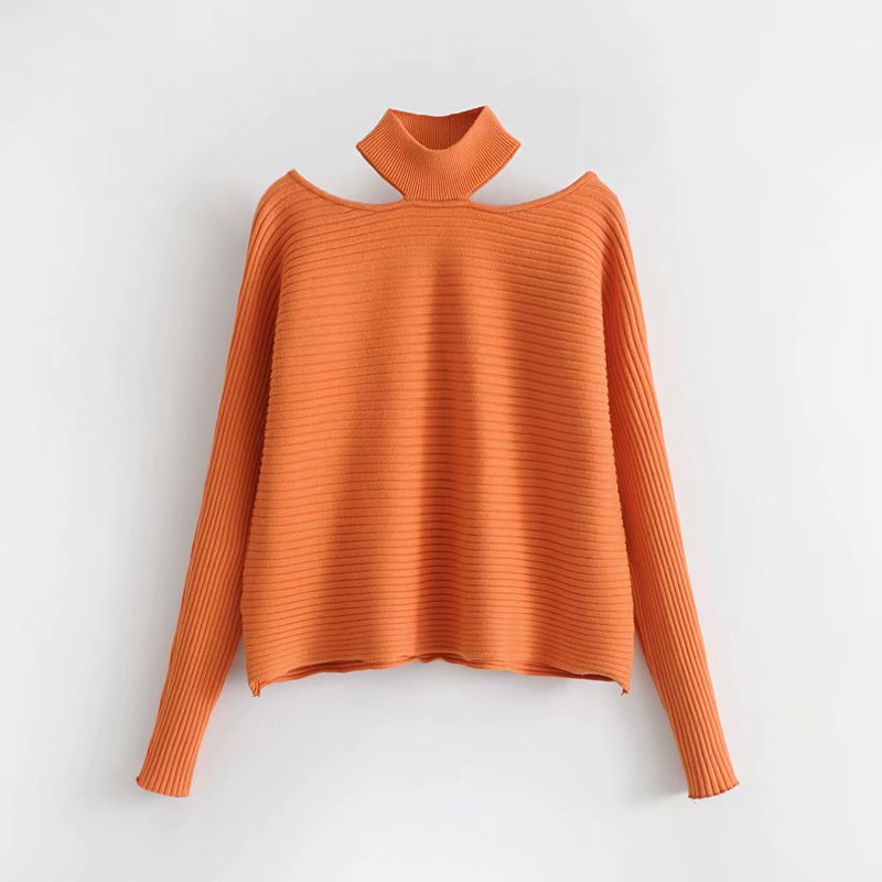 Fashion Orange Orange Front And Back Wearing A Halter Sweater,Sweater
