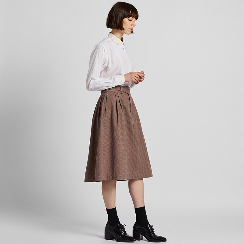Fashion Khaki Cotton Pleated Skirt,Skirts