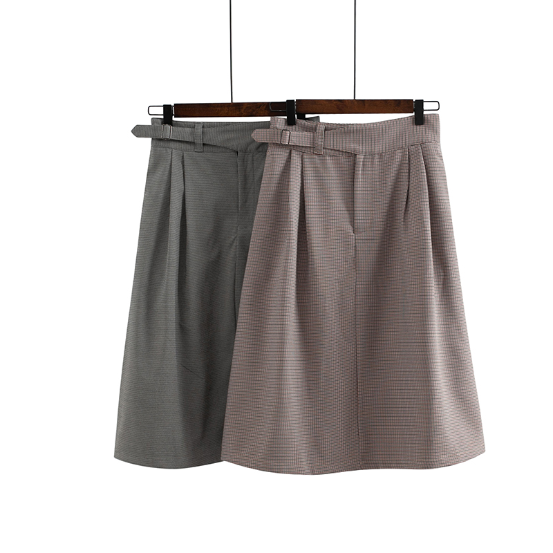 Fashion Khaki Cotton Pleated Skirt,Skirts