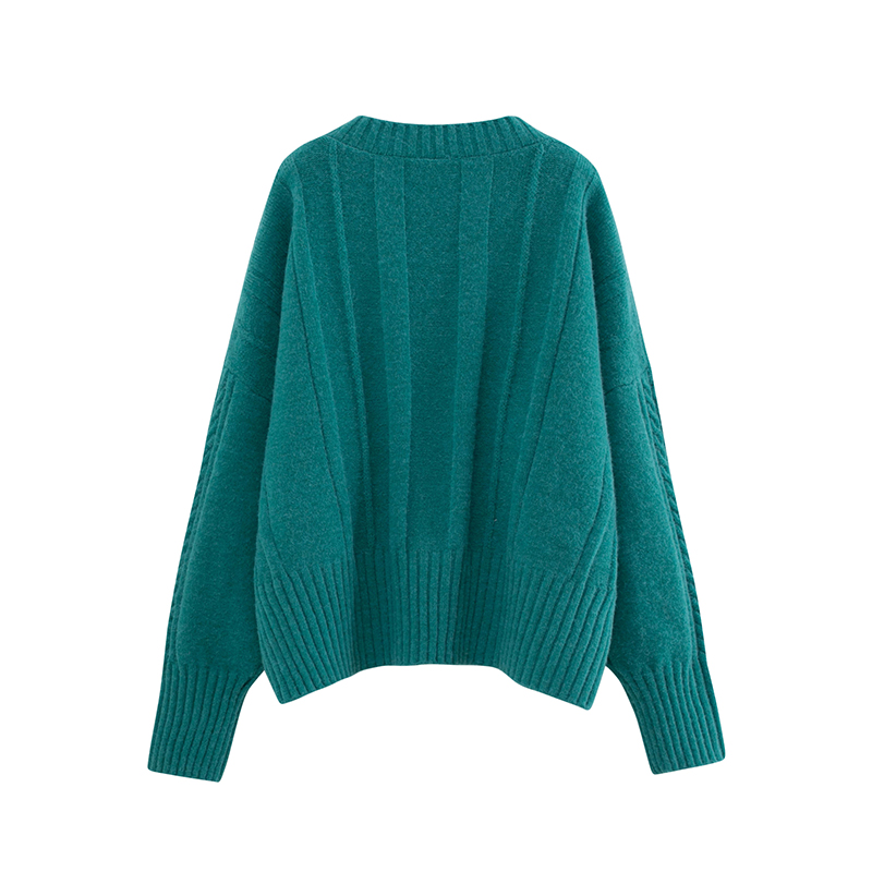 Fashion Peacock Blue V-neck Knit Sweater,Sweater