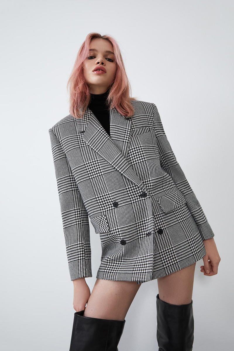 Fashion Gray Houndstooth Suit,Coat-Jacket