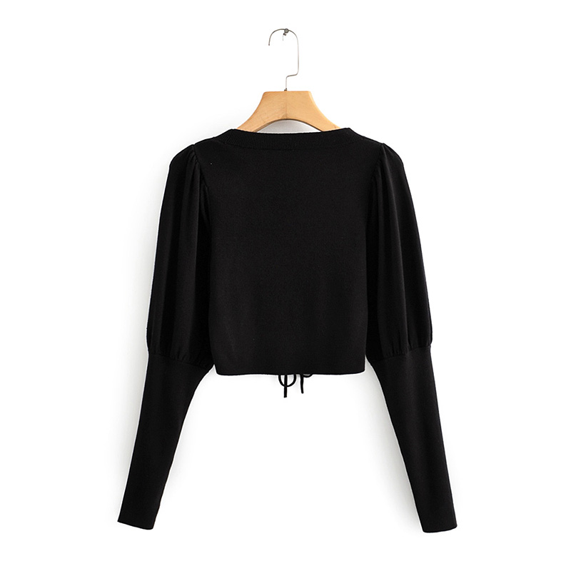Fashion Black Canopy Sleeve Knit Top,Sweater