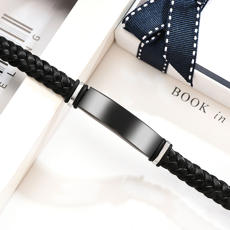 Fashion Black Stainless Steel Magnetic Buckle Leather Bracelet,Bracelets
