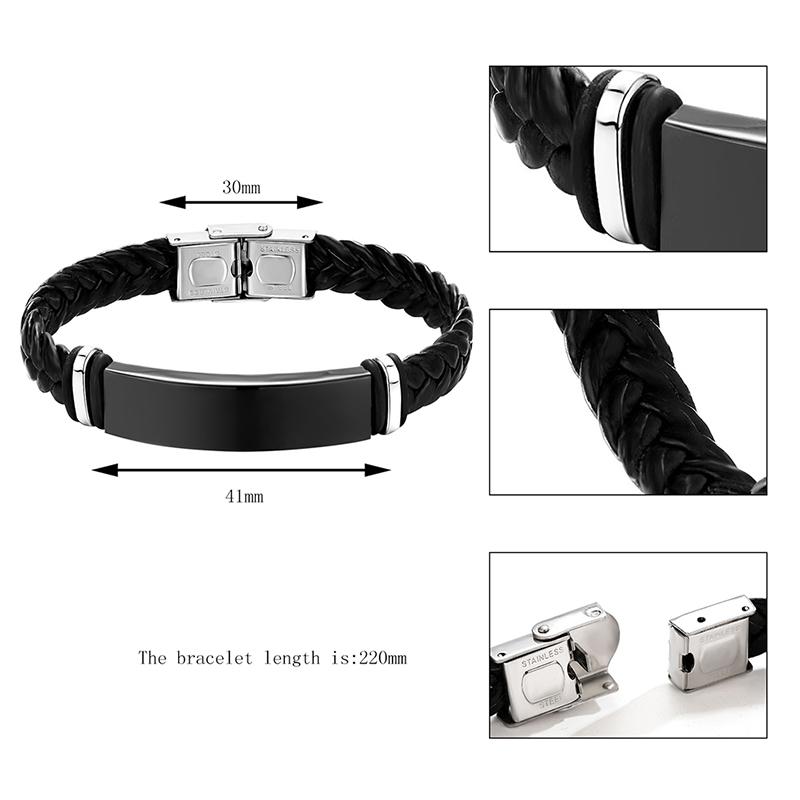Fashion Blue Stainless Steel Magnetic Buckle Leather Bracelet,Bracelets