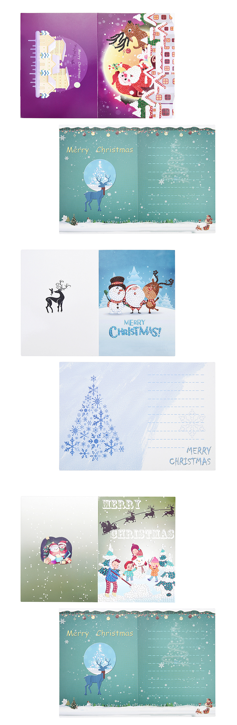 Fashion Color Diamond Painted Christmas Card (four Cards + Four Envelopes + Four Diamond Bags + One Point Drill Pen + One Diamond Tray + One Piece Of Clay),Festival & Party Supplies